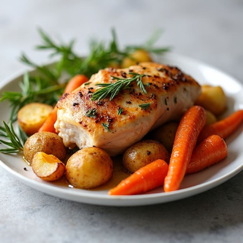 Herb-Roasted Chicken Thighs with Roasted Carrots and Potatoes