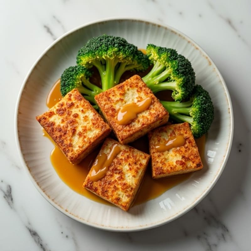 Crispy Tofu & Roasted Broccoli with Peanut Drizzle
