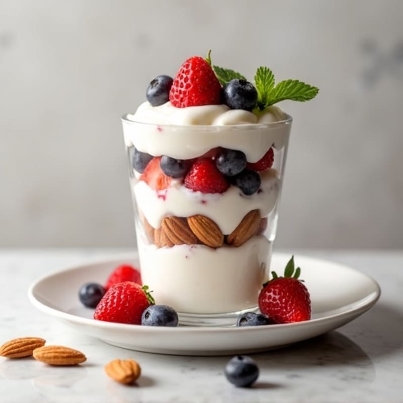 Greek Yogurt Protein Parfait with Mixed Berries and Almonds