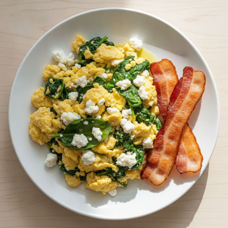 Cottage Cheese Scramble with Spinach and Turkey Bacon