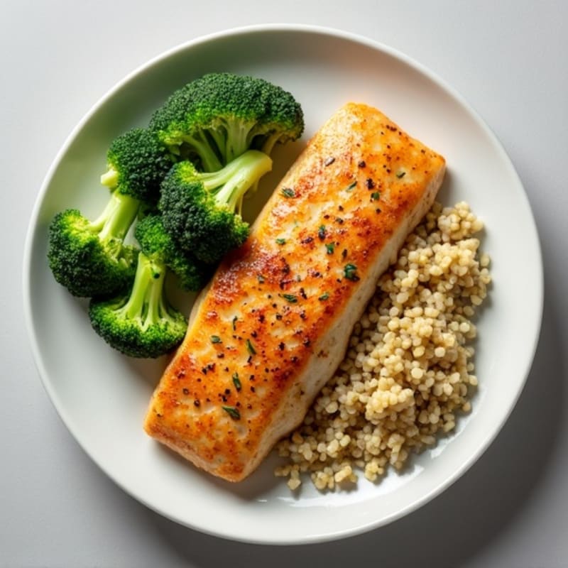 Seared Tilapia with Steamed Broccoli and Quinoa