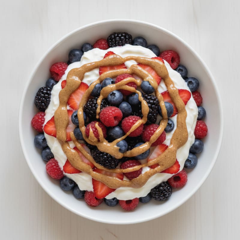 Greek Yogurt Protein Parfait with Mixed Berries and Almond Butter