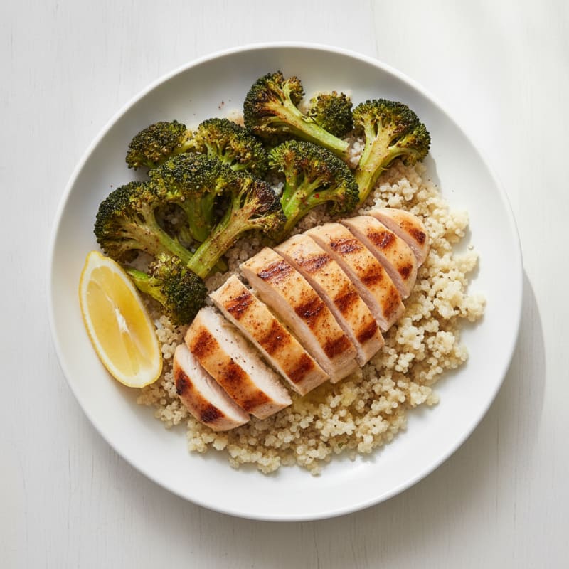 Grilled Chicken Breast with Roasted Broccoli and Quinoa