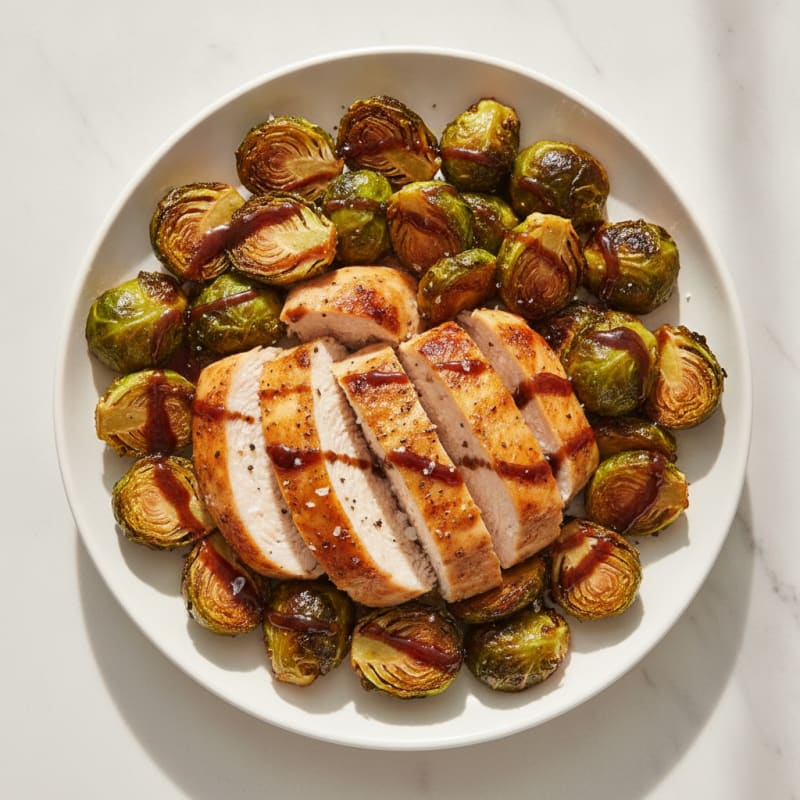 Balsamic Glazed Brussels Sprouts with Roasted Chicken