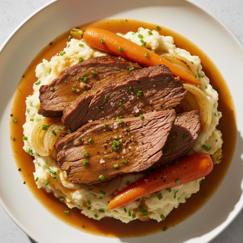 Slow-Cooked Pot Roast with Garlic Mashed Potatoes