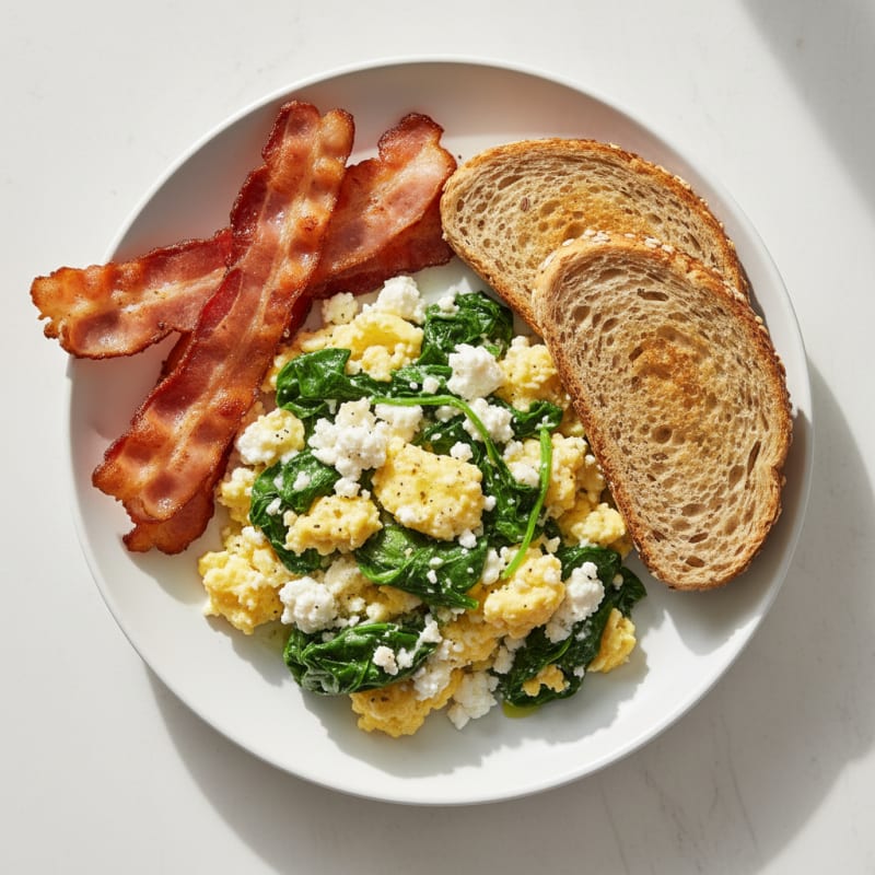 Cottage Cheese Scramble with Spinach and Turkey Bacon