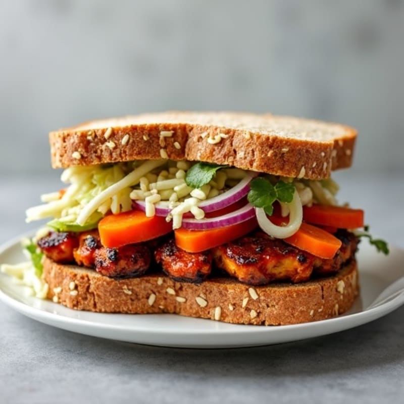 Smoky BBQ Tempeh Sandwich with Crispy Slaw