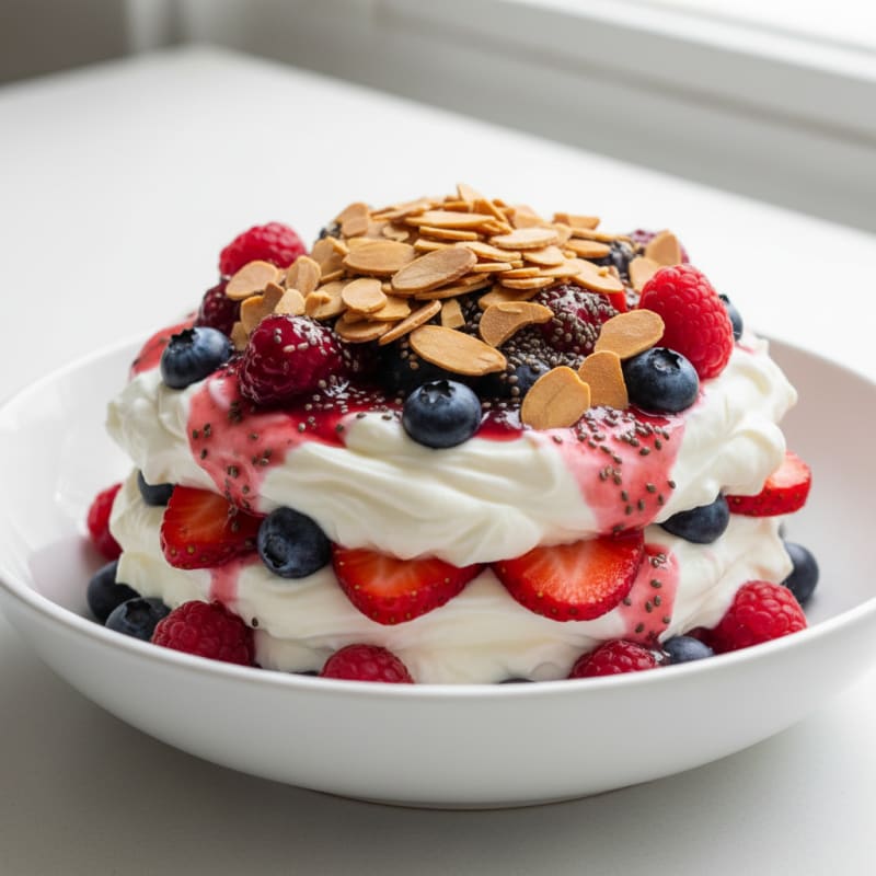 Greek Yogurt Protein Parfait with Mixed Berries and Almonds