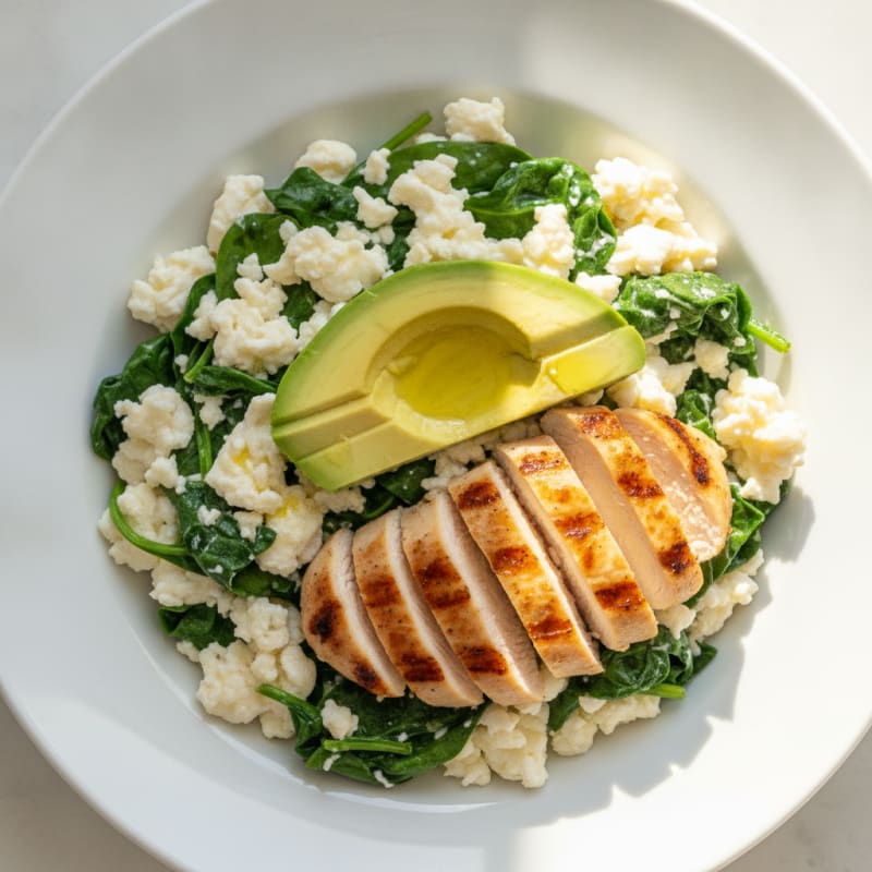 Egg White Scramble with Spinach and Grilled Chicken