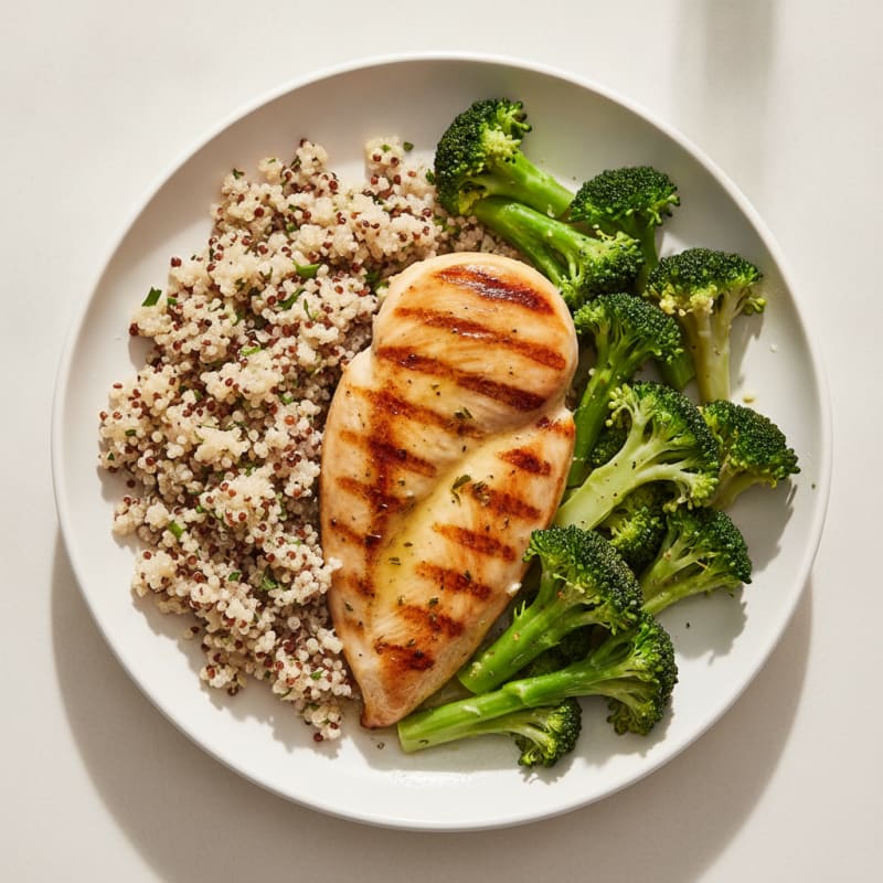 Grilled Chicken Breast with Quinoa and Steamed Broccoli
