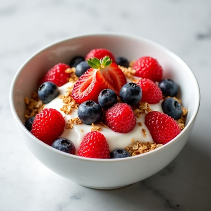 Creamy Greek Yogurt with Fresh Berries and Crunchy Flax Granola