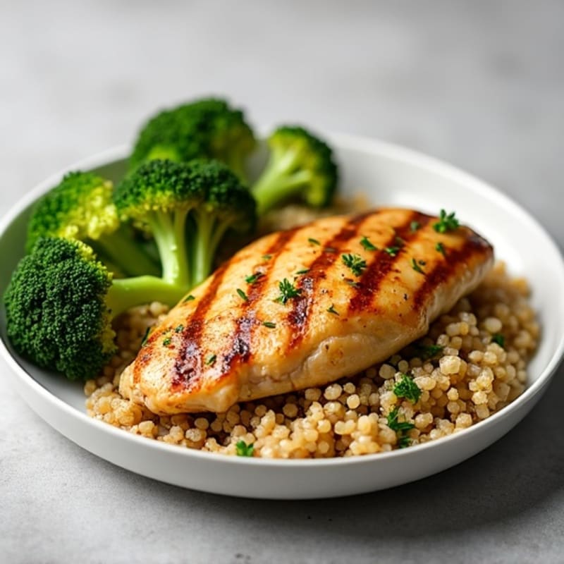 Grilled Chicken Breast with Roasted Broccoli and Quinoa