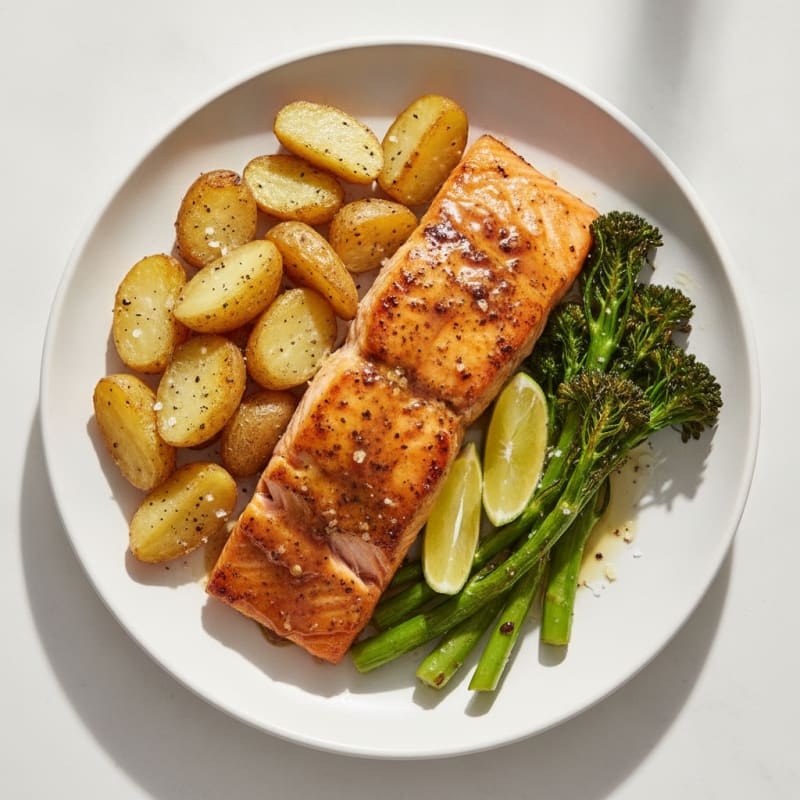 Honey-Jerk Salmon with Roasted Broccolini and Potatoes