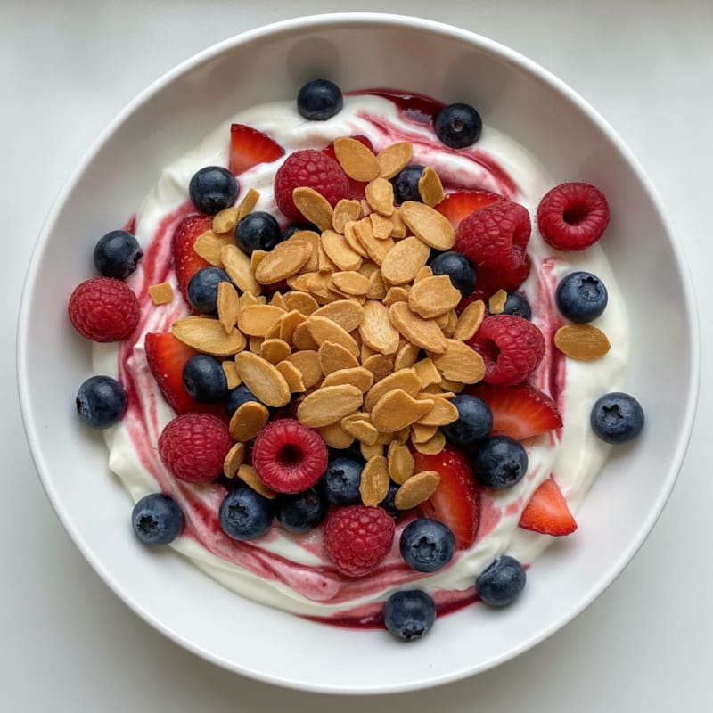 Greek Yogurt Protein Parfait with Mixed Berries and Almonds