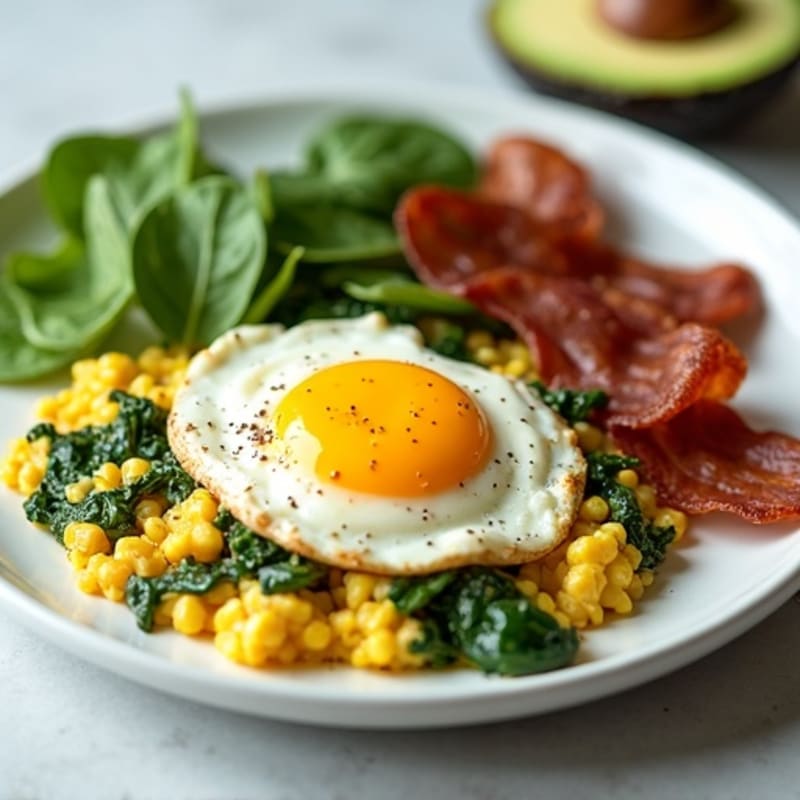 Egg White and Spinach Scramble with Turkey Bacon