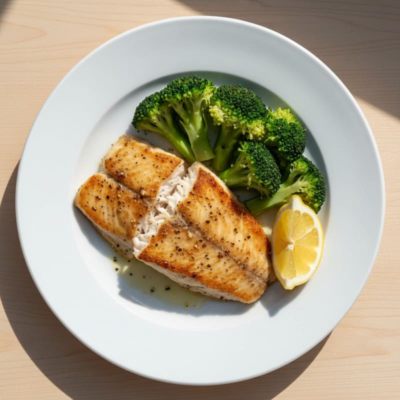 Seared Tilapia with Steamed Broccoli and Lemon