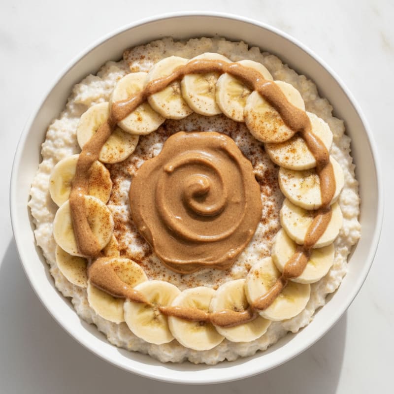 Egg White Oatmeal with Sliced Banana and Almond Butter