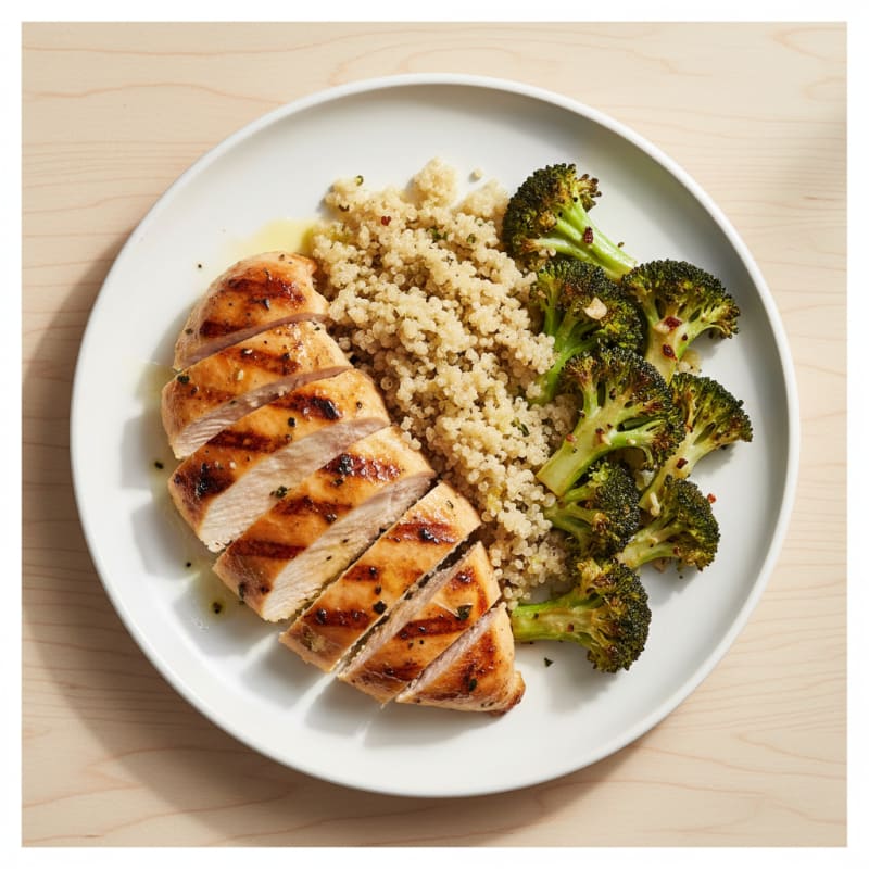 Grilled Chicken Breast with Quinoa and Roasted Broccoli