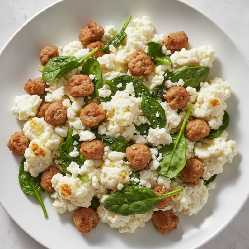 Egg White and Turkey Sausage Scramble with Spinach and Feta