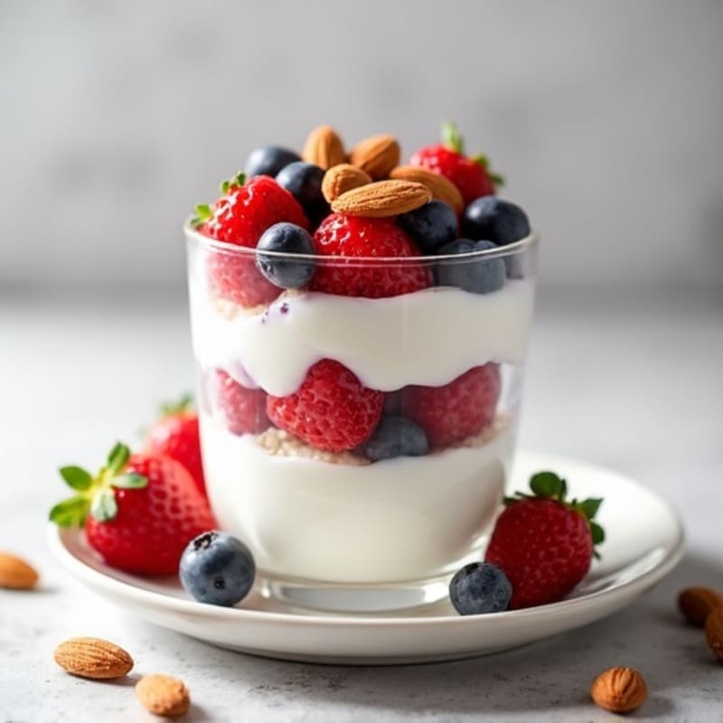 Greek Yogurt Protein Parfait with Mixed Berries and Almonds