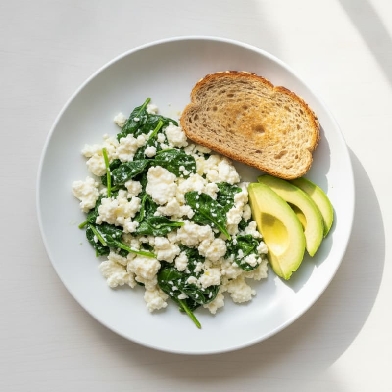Egg White and Cottage Cheese Scramble with Sautéed Spinach