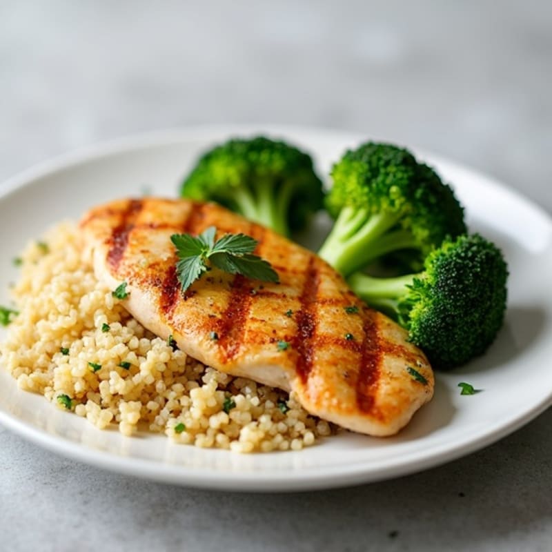 Grilled Chicken Breast with Quinoa and Steamed Broccoli