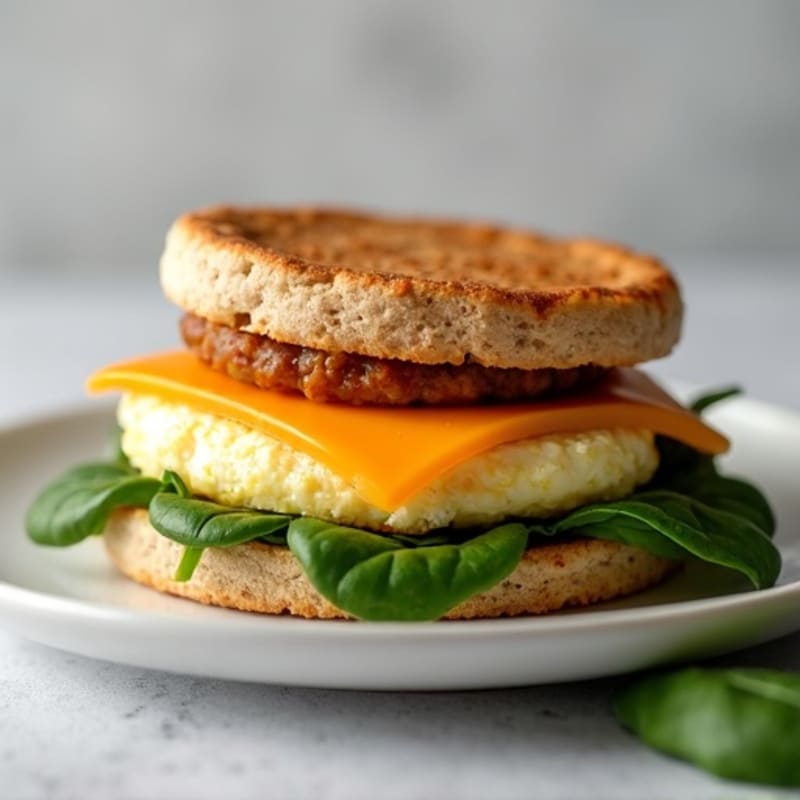 Lean Chicken Sausage, Fluffy Egg, and Spinach Breakfast Sandwich