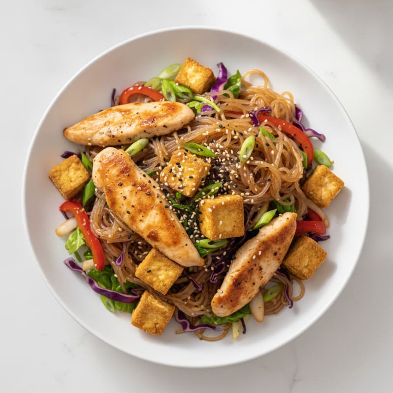 Teriyaki Tofu and Konjac Noodle Salad with Chicken
