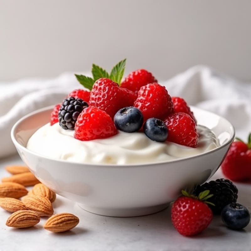 Creamy Greek Yogurt with Fresh Berries and Crunchy Almonds