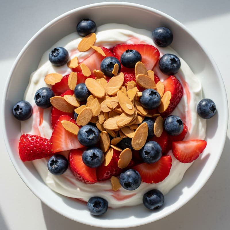 Greek Yogurt Protein Parfait with Mixed Berries and Almonds