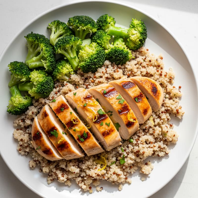 Grilled Chicken Breast with Quinoa and Steamed Broccoli
