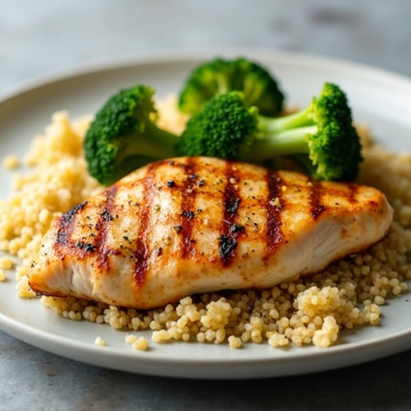 Grilled Chicken Breast with Roasted Broccoli and Quinoa