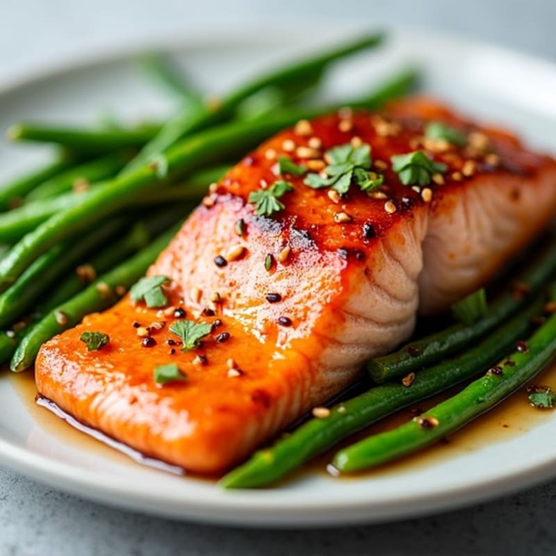 Flaky Teriyaki Glazed Salmon with Roasted Green Beans