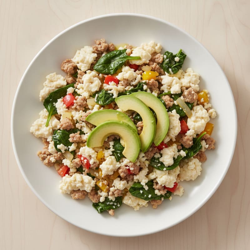 Egg White and Turkey Veggie Scramble with Spinach