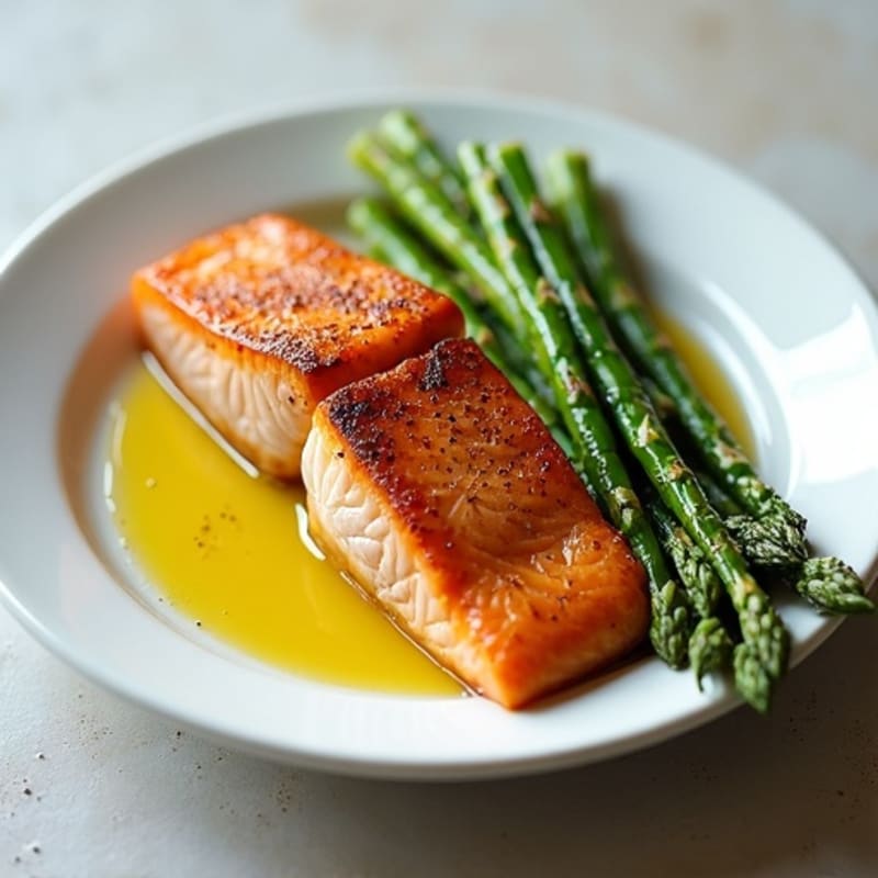 Pan-Seared Sockeye Salmon with Roasted Asparagus
