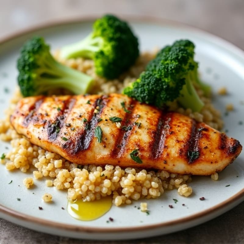 Grilled Chicken Breast with Quinoa and Roasted Broccoli