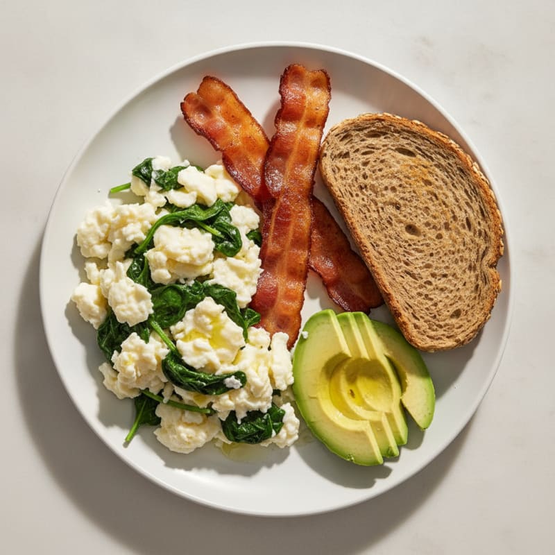 Egg White Scramble with Spinach and Turkey Bacon