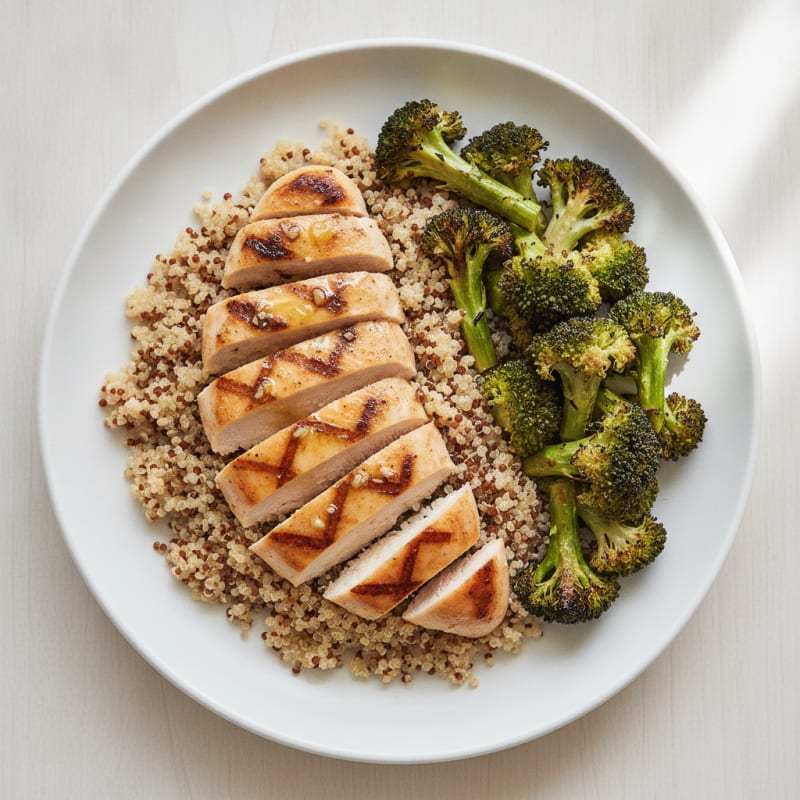 Grilled Chicken Breast with Quinoa and Roasted Broccoli