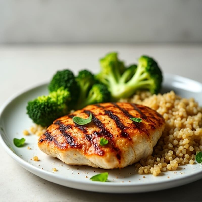 Grilled Chicken Breast with Roasted Broccoli and Quinoa