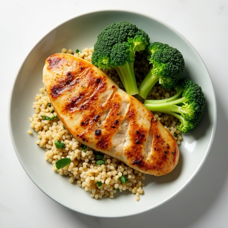 Grilled Chicken Breast with Quinoa and Steamed Broccoli
