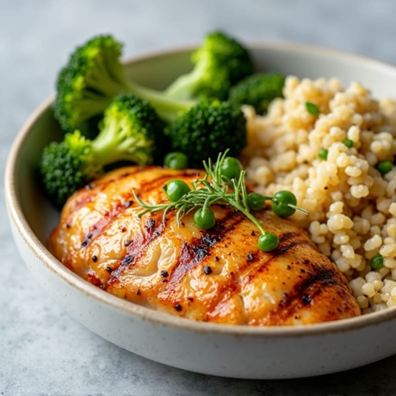 Grilled Chicken Breast with Quinoa and Roasted Broccoli