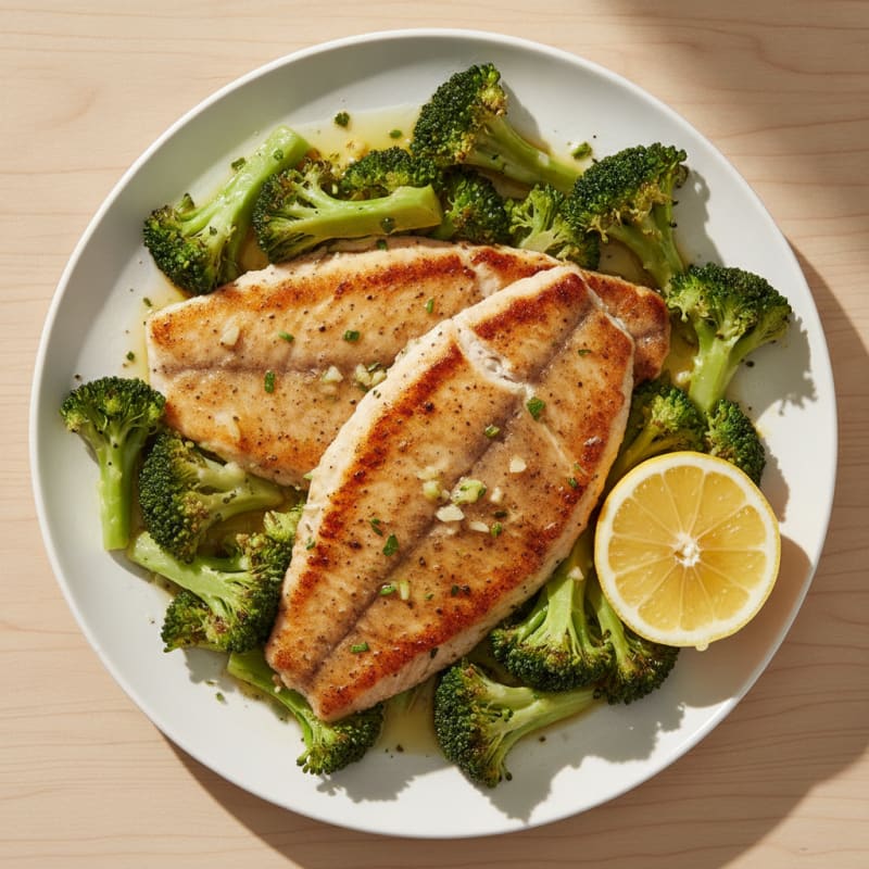 Seared Tilapia with Steamed Broccoli and Lemon
