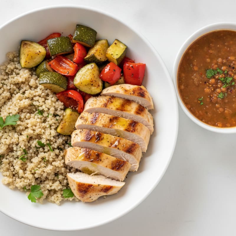 Grilled Chicken and Quinoa Bowl with Roasted Vegetables