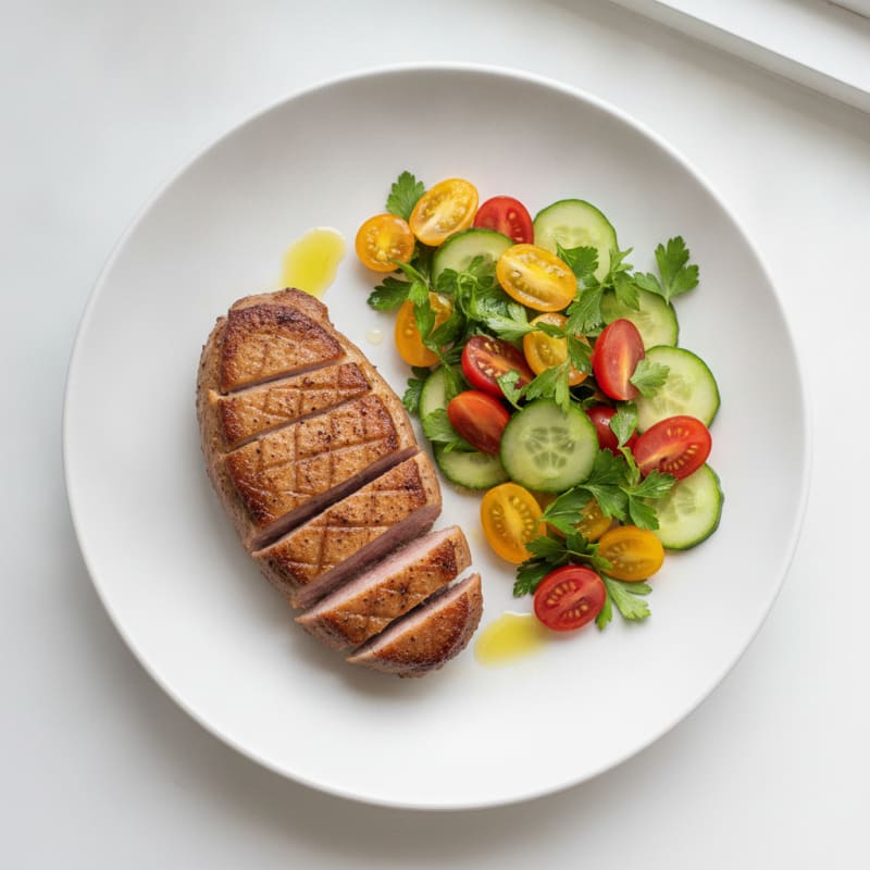 Grilled Duck Breast with Cucumber Tomato Salad