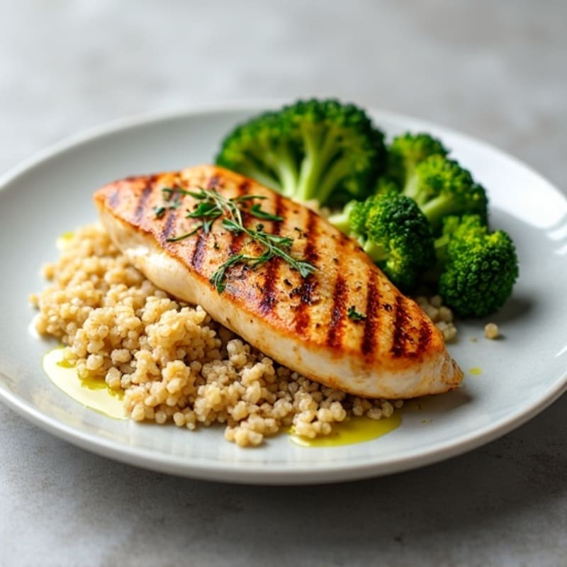Grilled Chicken Breast with Quinoa and Roasted Broccoli