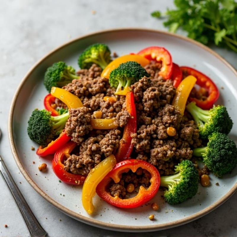 Sheet Pan Minced Beef with Crispy Broccoli and Bell Peppers