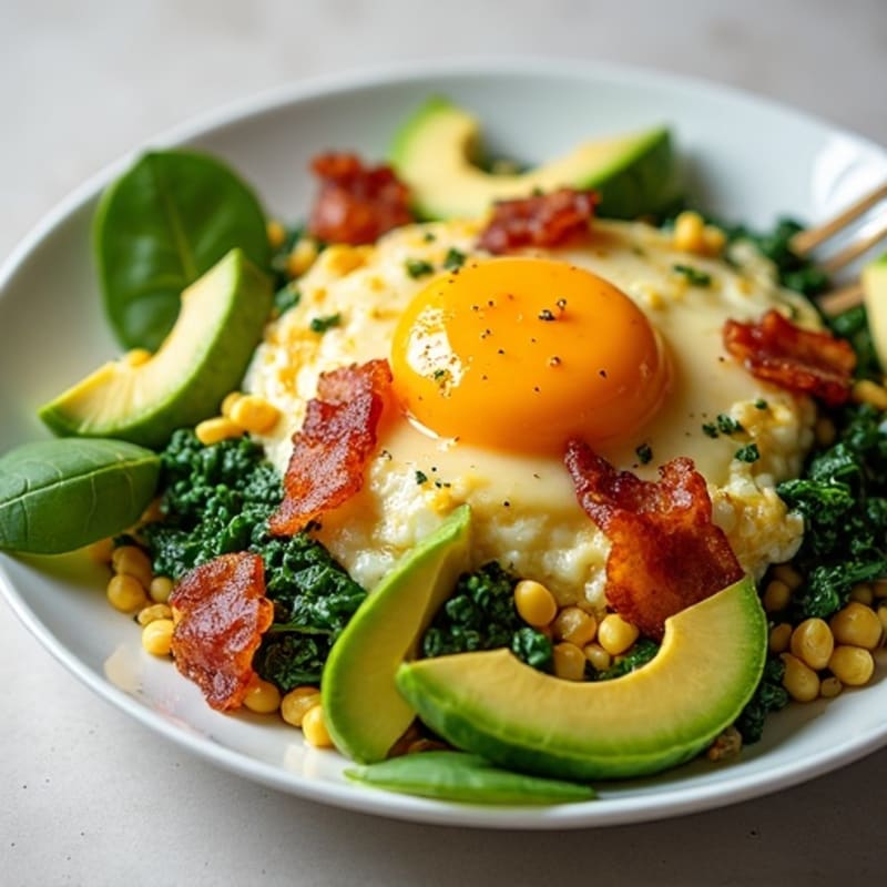 Crispy Turkey Bacon and Spinach Egg Scramble with Avocado