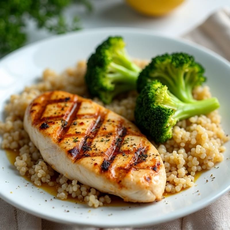 Grilled Chicken Breast with Quinoa and Roasted Broccoli