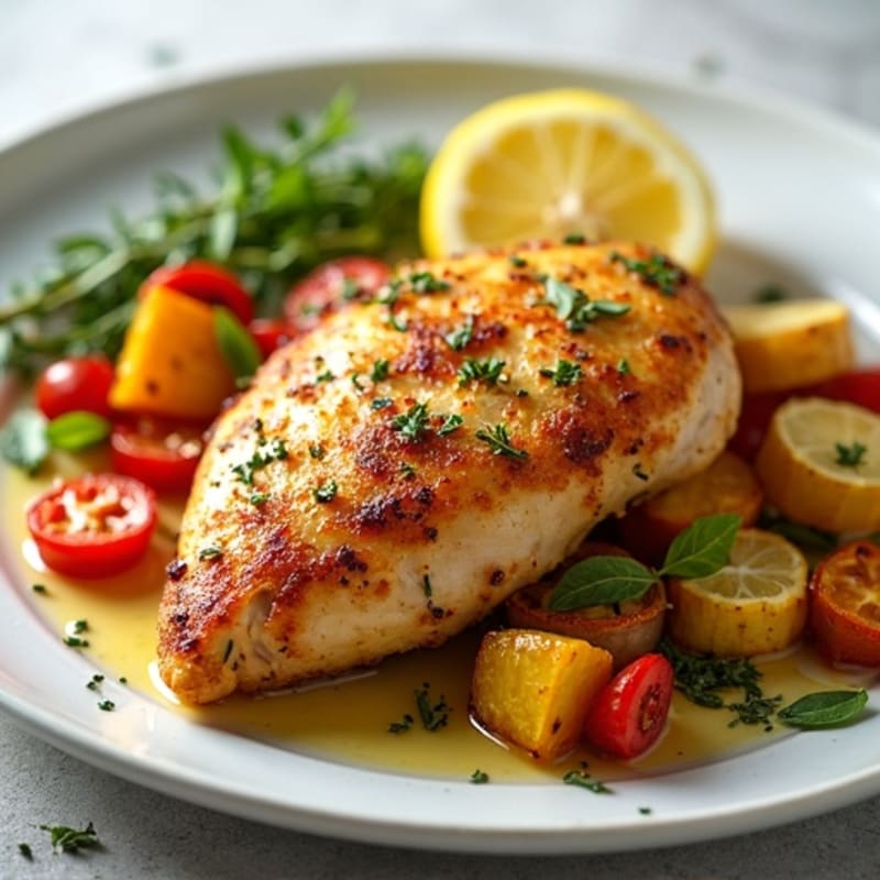 Crispy Lemon-Herb Roasted Chicken with Roasted Vegetables