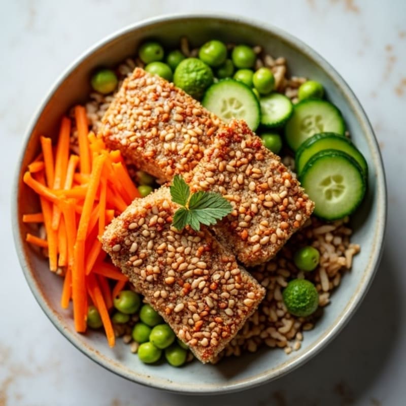 Sesame-Crusted Tuna Rice Bowl with Fresh Vegetables